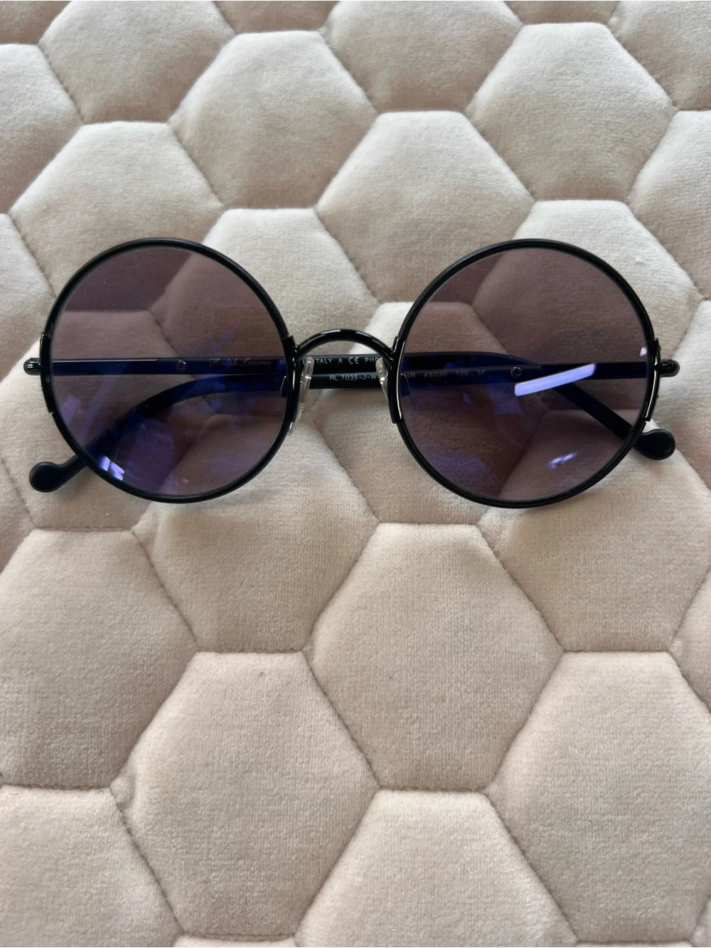 Authentic Ralph Lauren Round Black Frame Sunglasses with violet Transitions lens